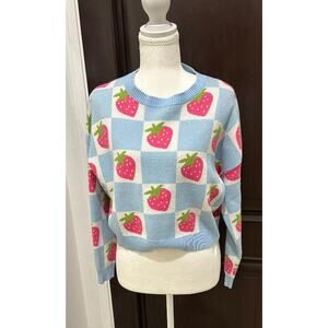 Luna Ivy Strawberry Checker Sweater Size Small